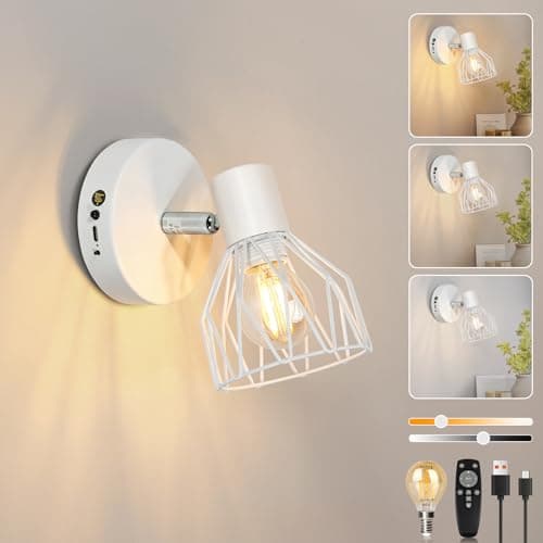 Dehobo Aplique Pared Interior, USB Recargable Lampara de Pared, Inalámbrica Apliques Dormitorio con Luz LED Regulable Bombilla con 3 Temperaturas de Color, Mando a Distancia para Salón, Pasillo