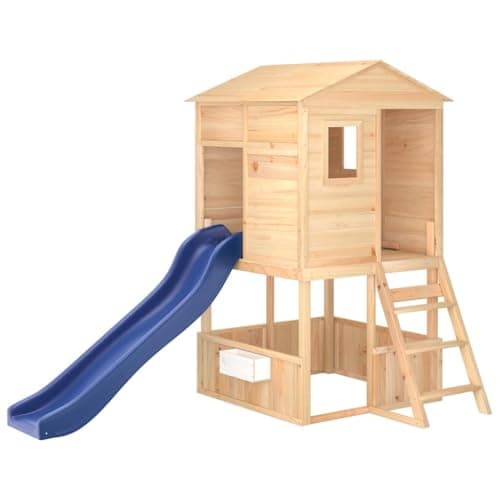 vidaXL Parque Infantil de Exterior Madera Maciza de Abeto, Juego de Columpios de jardín, casa de Juegos con tobogán, Parque Infantil de Madera