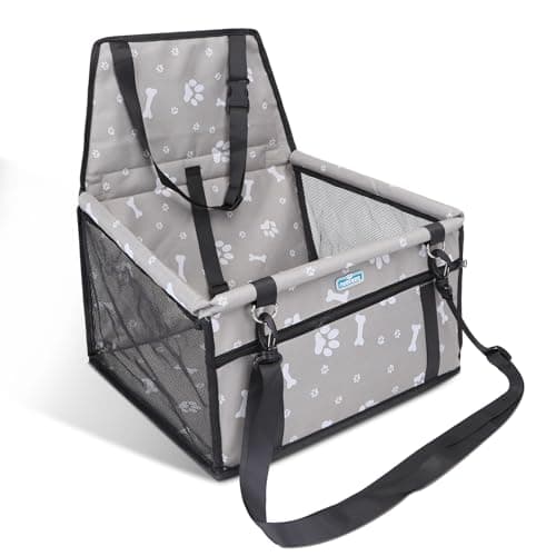 Nobleza Asiento de Coche para Perros Pequeños y Gatos, Transportín Perro Coche con Bolsillo con Cremallera y Correa de Seguridad, Plegable e Impermeable, Malla Transpirable, 40x34x25cm, Gris