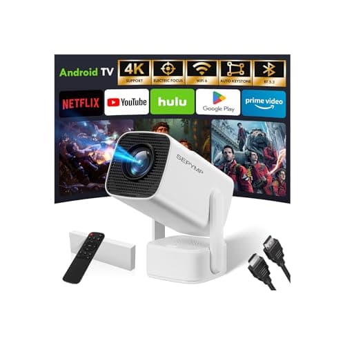 Proyector Portatil,SEPYMP Mini Proyector 4K,1080P HD-WiFi 6-BT 5.2, Android 13, Compatibile con HDMI/USB/TV Stick/PS5/Laptop, Blanco