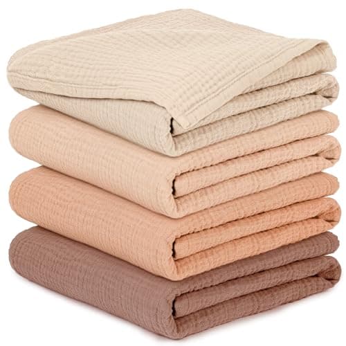 IKWOLETI Muselinas Bebe Algodon 60x60 - Paquete de 4 Muselinas Bebe Algodon Suaves, Absorbentes y Amigables, Recién Nacidos, Ideales para Limpiar y Cubrir (Marrón Rosa)