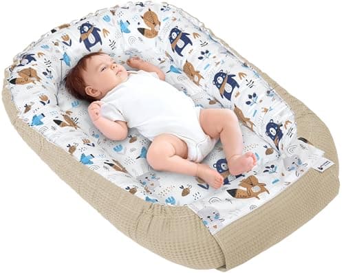 Medi Partners Nido Bebe Recien Nacido Reductor de Cuna - 100x60x15 Portátil o de Viaje de Colecho anticolicos Bilateral Bebés 100% Algodón Gofre (Boho con Beige Gofre)