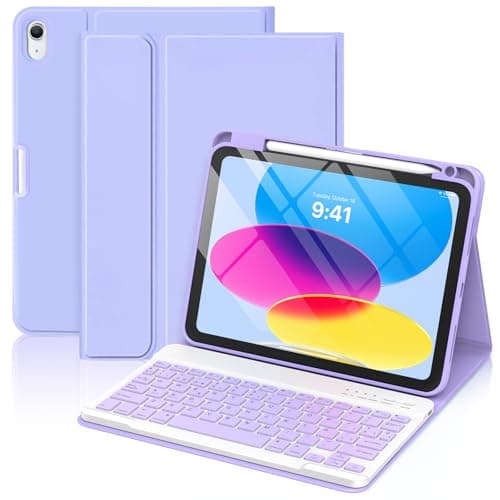GAOJIE Funda con Teclado para iPad 11ª Generación A16 2025 y 10ª Generación 2022, QWERTY Español Ñ, Teclado Bluetooth Magnético Desmontable para iPad 10/11 Gen(Violeta Ligera)
