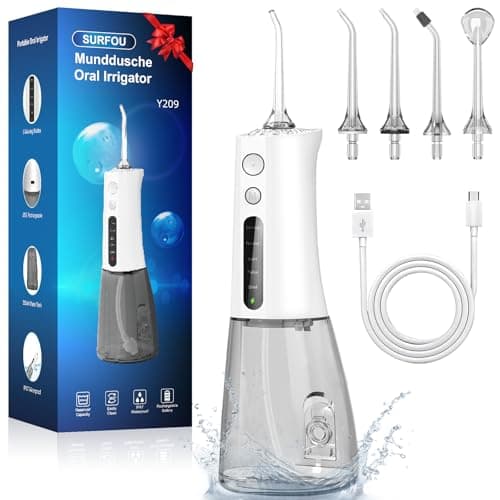 SURFOU Irrigador Dental Portatil Bucal Viaje, Limpiador Dientes Agua Presion Irrigadores Dentales Bucales, Water Flosser for Teeth Limpieza, Profesional Inalambrico Irrigador-dental Con Irradiador