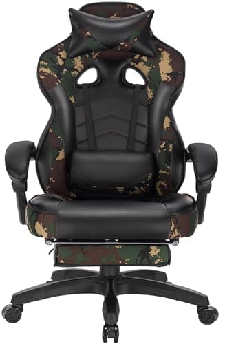 WOLTU Silla Gaming, Cuero Sintéticor Ergonómica Gaming para Chair con Reposapiés Silla Gamer Sillón Giratorio Videojuegos, Silla Oficina Gran Respaldo y Asiento para Personas Grandes Camuflaje