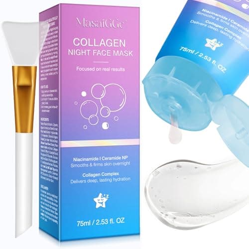 Mascarilla Colageno Facial Coreana, Mascarilla de Colageno para Envolver Durante la Noche, Mascarillas Faciales, Piel Radiante, Firmeza, Reduce la Flacidez, Opacidad y Arrugas, Aumenta la Elasticidad