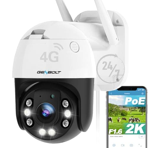 GENBOLT 2K 3G/4G LTE Cámara de Seguridad al Aire Libre sin WiFi, CCTV Cámara con Sim Grabación Continua 24/7 Cámara de Vigilancia IP Cardcon Detección Humanoide Auto Tracking,Night Vision [DC&PoE]