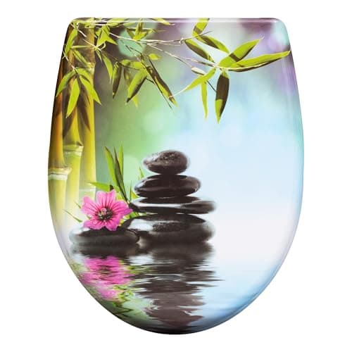 Asiento de inodoro WOLTU con cierre suave, tapa de inodoro en forma de O con función de liberación rápida, diseño decorativo, montaje superior o inferior, capacidad de carga de hasta 175 kg.