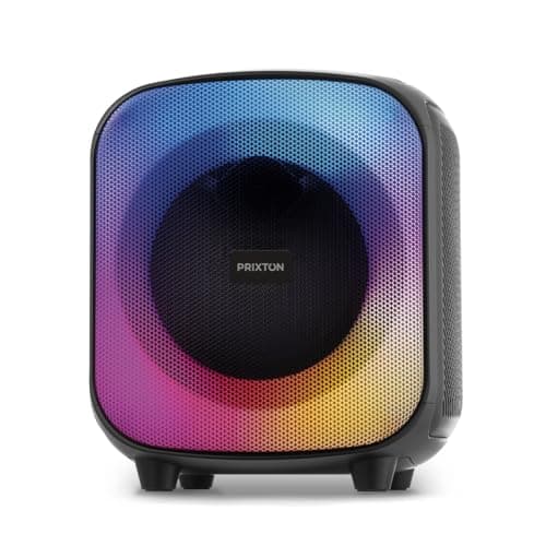 PRIXTON Altavoz Portátil Jaia con Bluetooth/USB/AUX/TF/FM, Entrada para 1 Micrófono, Potencia 40 W, Autonomía 9h, Efecto Bass, Función Voice Cut, 6 Efectos de Luz LED, Negro
