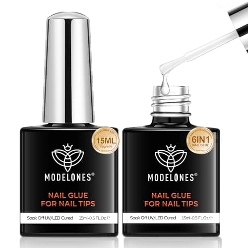 modelones Pegamento Uñas Postizas, 2 x 15 ML Nail Glue, para Uñas Postizas, Soft Gel Tips, Acrílicas y Uña a Presión, Necesita Curar Bajo Uv Lámpara, Nail Extend Pegamento