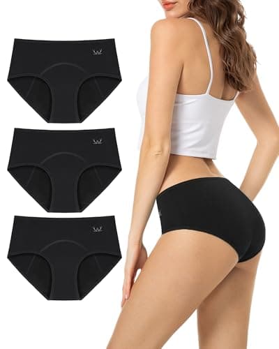 TANSTC Bragas Menstruales Mujer Algodon 60ML, Bragas Postparto de Protección Hygiénia Absorbente y Lavable, Ropa Interior Mujer Ecológica y Reutilizable para la Menstruación, Negro, Pack de 3, XS