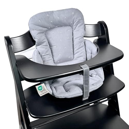 LaLoona Reductor para Trona Bebe hauck Alpha Plus y Beta Plus, Cojin Trona Madera Algodón, Reductor de Asiento para Trona Evolutiva OEKO-TEX 100, No Irrita la Piel, (Gris con estampado)
