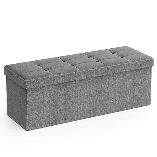 SONGMICS MAZIE Colección - Puff Almacenaje, Banco Plegable, 38 x 110 x 38 cm, Taburete Reposapiés, Pie de Cama, Soporta hasta 300 kg, para Sala de Estar, Dormitorio, Entrada, Gris Claro LSF77G