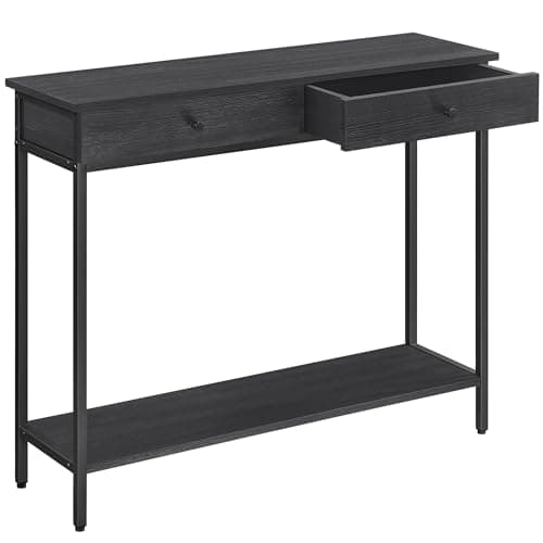 VASAGLE Mesa de Consola, Mesa de Sofá con 2 Cajones, Marco de Acero, Estable, para Pasillo, Dormitorio, Salón, Estilo Industrial, Gris Carbón y Negro Tinta LNT015B07