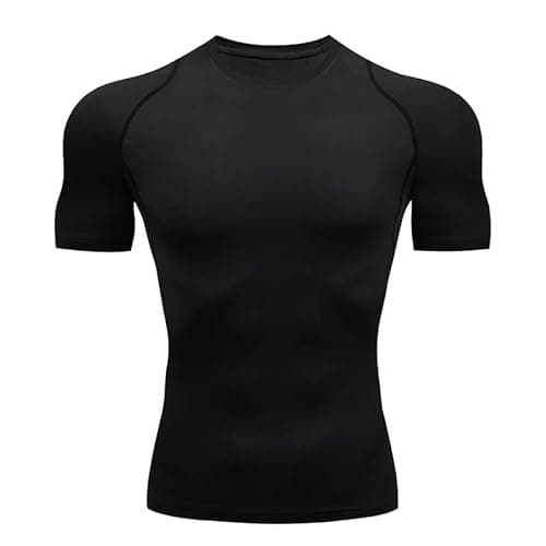 Smatstyle Camisa de Compresión Hombre Manga Corta para Deportiva Camiseta,Hombre Base Layer para Correr Transpirable Secado Rápido,para Entrenamiento Fitness(M, Negro)