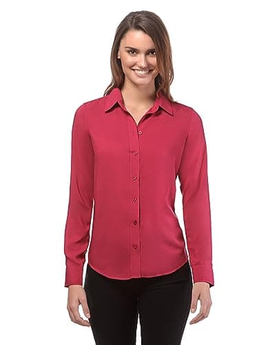 Vincenzo Boretti Blusa, Corte Recto, Cuello de la Camisa Vino Tinto XS