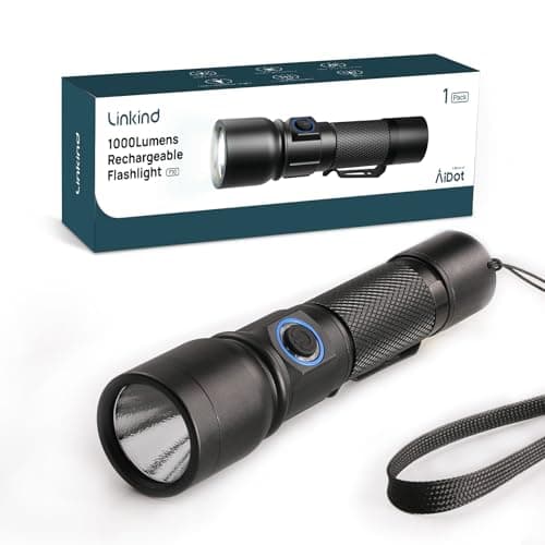 Linkind Linterna LED recargable, 7 modos ajustables, potente linterna portátil con clip lateral y cordón, Impermeable IP44 para camping, emergencias y reparaciones,1 unidad