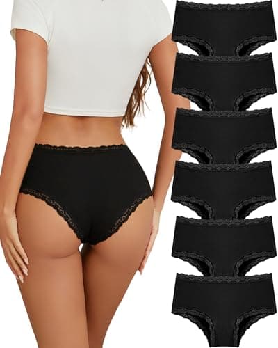 ALL OF SHE Pack de 6 Bragas Mujer Algodon Ropa Interior Mujer Braguitas Brasileñas Encaje Sexy De Talle Medio Transpirables Pack Múltiple L