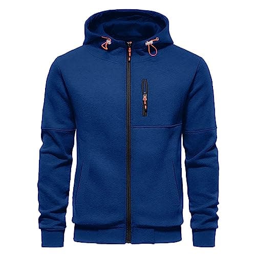 CTU Sudadera con capucha y cremallera de manga larga en forro polar para hombre S-3XL, azul, S