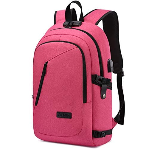 WENIG Mochila portatil Mujer Mochila Portatil 15.6 Pulgadas Mochila Hombre con Puerto de Carga USB,Mochila Backpack para el Laptop para Ordenador del Negocio Trabajo Diario Viaje Rosado