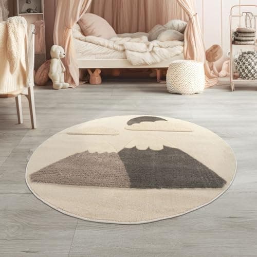 TT Home Alfombra Habitación Infantil De Juego Bebe Sol Felpa 3D Moderna Suave, Color:Beige Oscuro Crema Oscuro Beige, Tamaño:120 cm Redondo