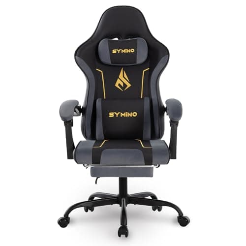 Symino Silla Gaming Ergonómica con Asiento de Látex – 150 kg, Reclinable con Reposapiés, Soporte Lumbar, Giratoria 360° para Oficina y PC