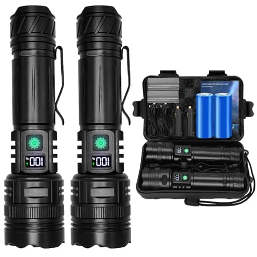 2 Piezas Linternas LED Alta Potencia 30000 Lúmenes, Recargable USB Táctica Militar XHP70.2 Con Zoom y COB, IPX67 Impermeable 5 Modos Portátil