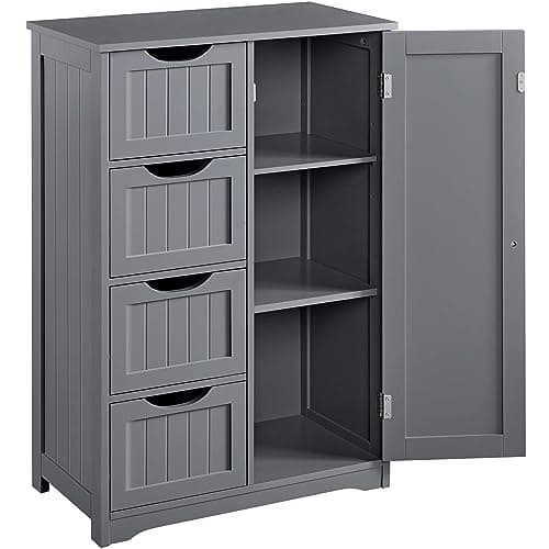 Yaheetech Mueble Baño con 4 Cajones Armario Baño de Suelo Mueble Auxiliar de Cocina Mueble Recibidor para Salon, Estante Ajustable 56x30x82cm Gris Oscuro