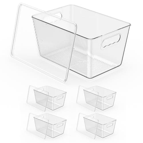 KJIXYUNG Organizador Nevera, Organizadores para la Despensa, Organizador Frigorifico Apilables y Transparentes para la Cocina, Armarios, Refrigerador (Paquete de 4 con tapa, L(30x20x15CM))
