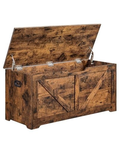 VASAGLE LSB060T01- Arcón de almacenamiento de 100 x 40 x 46 cm, banco para zapatos, estilo granero, para pasillo, dormitorio, sala de estar, marrón rústico