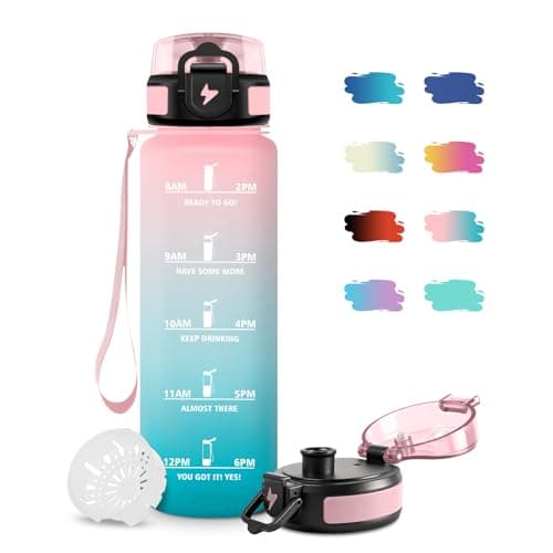 JAPORIA Botella Agua 500ml, Cantimplora Infantil con Filtro, a Prueba de Fugas, Fácil de Limpiar, Cantimplora Motivadora con Marca de Tiempo, para la Escuela, Oficina, Deportes, Bicicleta, Senderismo