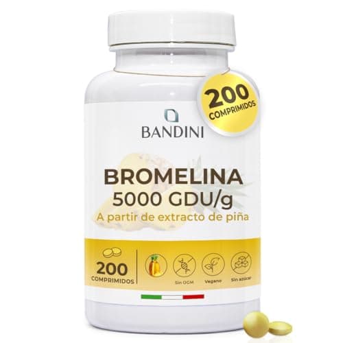 Bandini® Bromelina Fuerte 5000 GDU/g | 200 comprimidos gastrorresistentes - Enzima Digestiva, Extracto natural de piña - Alta dosis, Máximo Absorción - Fabricado en Italia, Sin aditivos, 100% Vegano