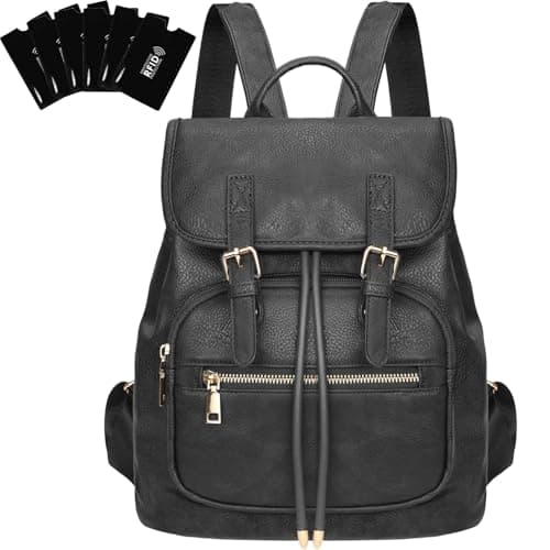Leathario Mochila Mujer Elegante de Cuero Vegano, Antirrobo con 6 Fundas RFID Incluidas, Mochila Casual Impermeable para Universidad, Viajes y Uso Diario, Regalo Mujer