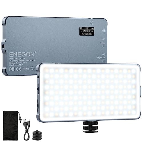 ENEGON 4000mAh Recargable Luz de Vídeo LED Bicolor Montable con Mini Panel para Cámaras DSLR Profesionales | Iluminación de Vídeo Foto | Se Adapta a iPhone, Sony, Canon, Nikon, Fuji, Panasonic y más