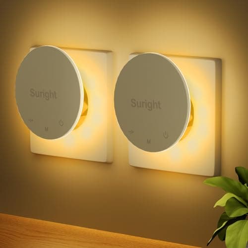 Luz Nocturna con Sensor de Movimiento, 2 Piezas Luz Nocturna Infantil Enchufe con Blanco Cálido, 3 Modos, Brillo Ajustable, Control Táctil, Luz Noche para Niños, Pasillo, Escaleras y Dormitorio
