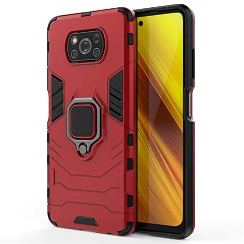 CHcase para Xiaomi Poco X3 NFC Funda, 360 Rotating Ring Grip Stand Holder Capa TPU + PC Shockproof Anti-rasguños teléfono Caso protección Cáscara Cover para Xiaomi Poco X3 NFC -Red