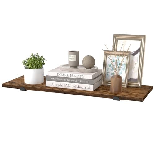 SONGMICS Estante de Pared, Estante Flotante, Estilo Moderno, Decorativo para Dormitorio, Salón, Comedor y Cocina, Carga Máxima 10 kg, 20 x 60 x 7 cm, Marrón Rústico y Negro Tinta LWS004KD01