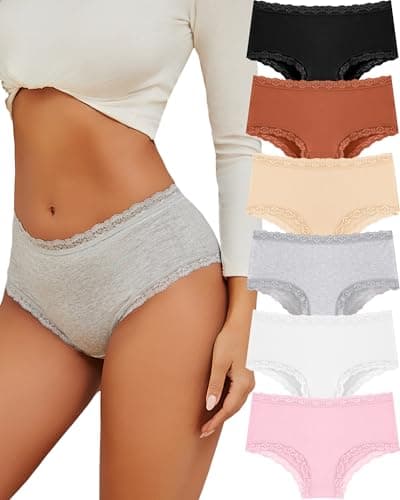ALL OF SHE Pack de 6 Bragas Mujer Algodon Ropa Interior Mujer Braguitas Brasileñas Encaje Sexy De Talle Medio Transpirables Pack Múltiple S