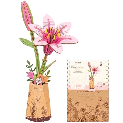 rowood Puzzle 3D DIY Flor de Madera Maqueta de Flores Artificiales para Montar Adultos