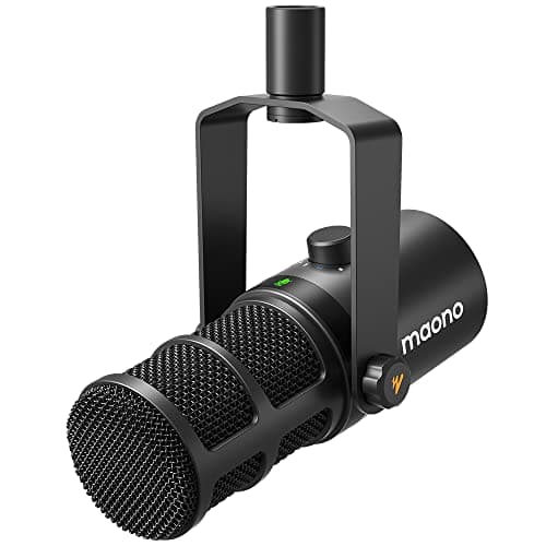 MAONO Micrófono dinámico USB XLR para Podcast, PC, Radiodifusión, Grabación, Streaming y Juegos con Software, EQ, Tap-to-Mute, Control de Ganancia y Volumen