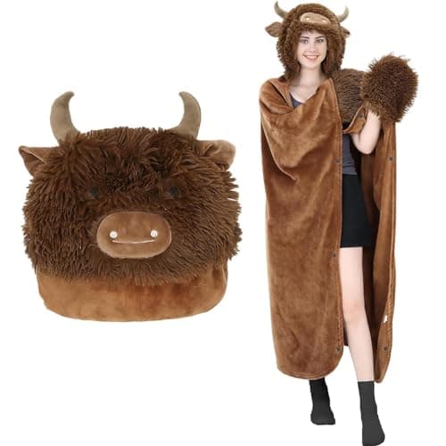 Oversized Manta Sherpa con Capucha, Poncho portátil para adultos, mujeres, hombres, Manta Hoodies Highland Cow Pattern para Niñas Niños