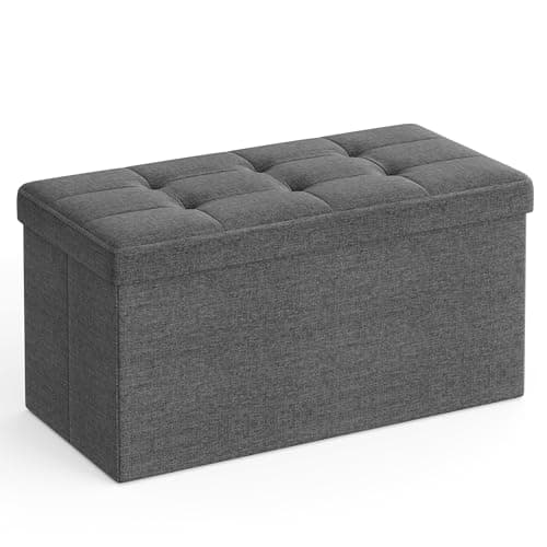 SONGMICS Puff Almacenaje, Baúl de Almacenaje Plegable, 38 x 76 x 38 cm, Taburete Reposapiés, Banco de Cubo, Soporta hasta 300 kg, para Sala de Estar, Dormitorio, Entrada, Gris Pizarra LSF47K