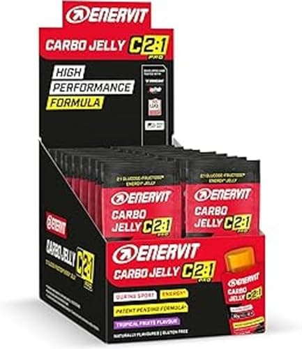 Enervit Carbo Jelly C2:1PRO, Gelatinas Energéticas para Actividades de Resistencia de Alta Intensidad, 30g de Carbohidratos, Sabor Tropical, Máxima Tolerancia, Sin Gluten, Vegano, Caja de 20 Paquetes