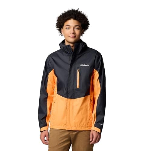 Columbia Pouring Adventure 3 Jacket, Chaqueta impermeable para la lluvia Hombre, Negro/Koi, M