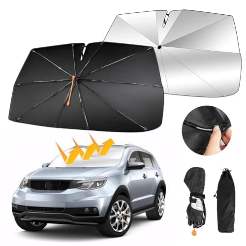 Oziral Parasol de coche para parabrisas giratorio 360°, plegable, con pliegue de muelle, adecuado para protección solar para parabrisas delantero, protección UV, 150 x 82 cm
