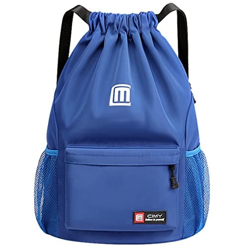 Eucomir Mochilas De Cuerdas, Mochila Deporte Mochila Gym De Malla Agua, Bolsa De Cordón Impermeable De Nylon Bolsa De Gimnasio Cordón Con Cremallera Exterior Para Deportes Vacaciones,Azul