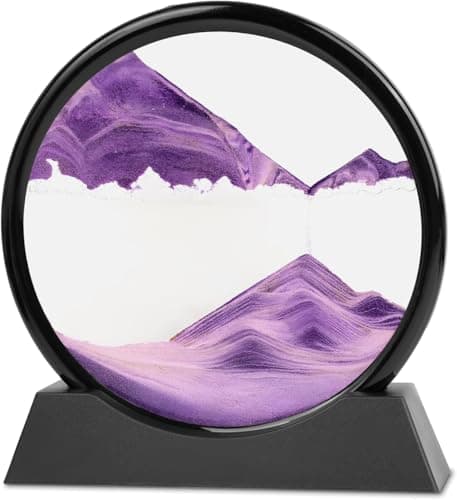 RCQD Reloj de Arenapara Giraren 3D Sandscape el Arte de,Cuadros de Arena Ornamento de Mesa de Arte de Arena en Movimiento, Relajante Para el Hogar, la Oficina y el Trabajo (Morado,7")