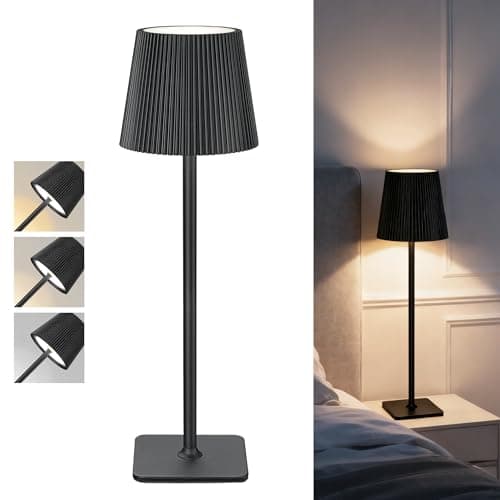 LuminexDesigns Lámpara de Mesa LED Inalámbrica con Control Táctil – Lámpara Recargable de 5200mAh Regulable, IP54 Resistente al Agua – Ideal para Interiores y Exteriores, Negro