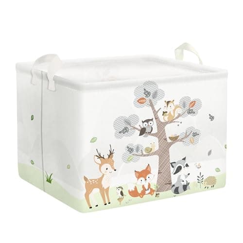 Clastyle 36L Grande Cajas de Almacenaje Animales del Bosque con Asa Cesta para Guardar Ciervo Zorro Blanco Ropa Juguetes Plegable Rectangular para Habitación Infantil Dormitorio