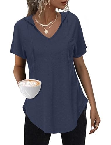 WNEEDU Camisetas Mujer Manga Corta Sudaderas con Capucha Verano tee T-Shirt Verano Hoodie Casual S-3XL